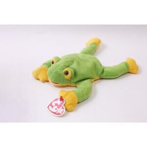Ty, Beanie Babie, Smoochy the Frog, Green Yellow, Vintage, ~ 251124-WH 854